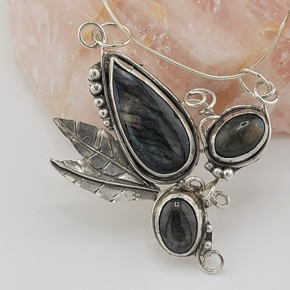 LABRADORITE GARDEN BOTABICAL BRIDE HANDMADE IN STERLING SILVER METAL NECKLACE - Picture 3 of 5